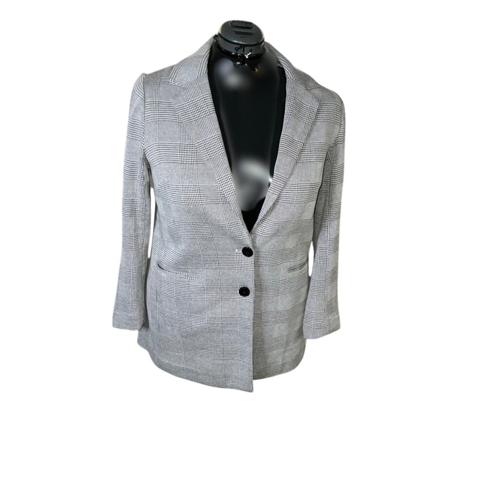 Torrid Knit Boyfriend Blazer Gingham Plaid Check 1X Black Gray Career NWOT Glen
